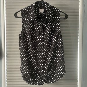 Black ad White Polka Dot Sleeveless Button up Blouse